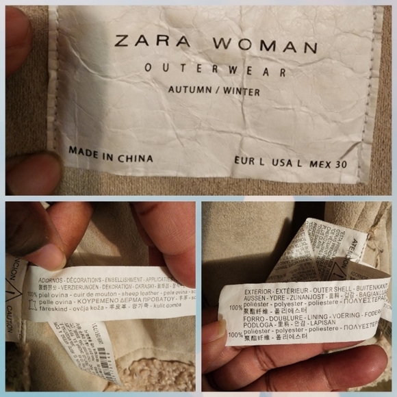 Zara Teddy Faux Shearling Aviator Moto Jacket With Leather Accents Size L - Picture 11 of 11